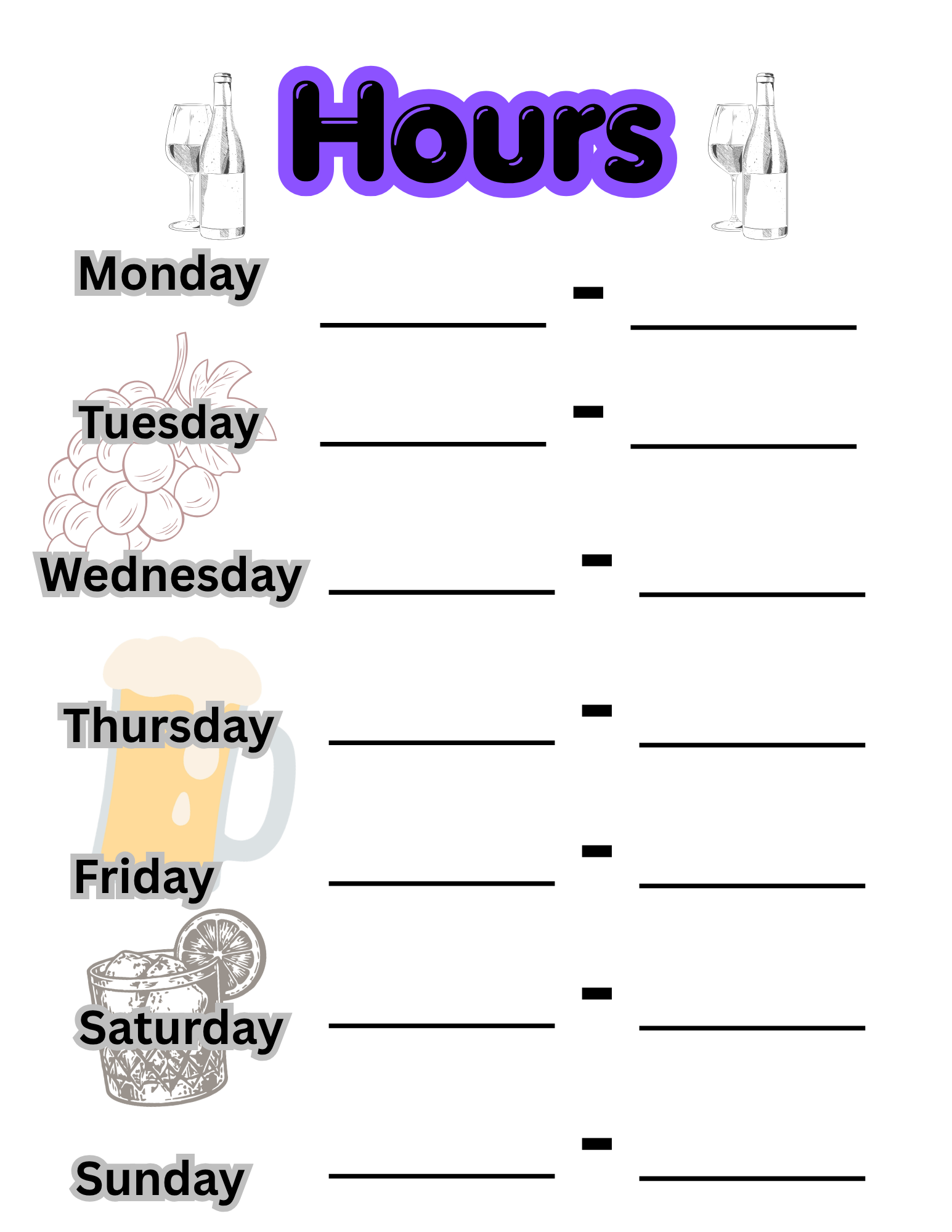 8.5 in X 11 in Hours Sticker Sign Light Purple