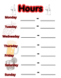 8.5 in X 11 in Hours Sticker Sign Red